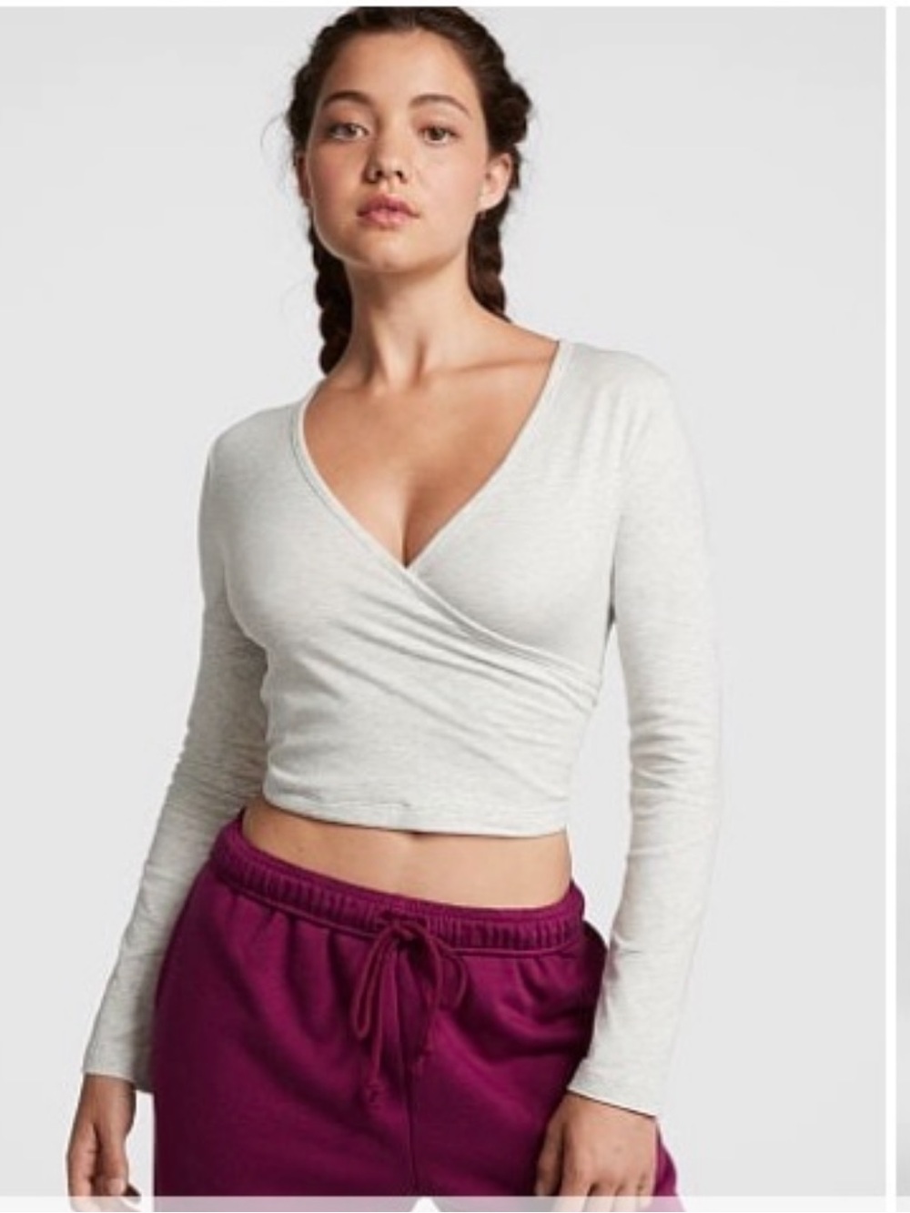 PINK Heather Grey Crossover Crop Top